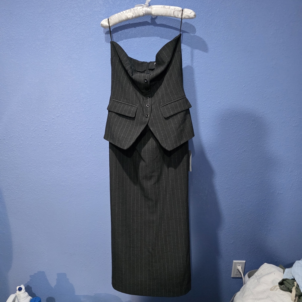 Moon River Black Pinstripe Midi Dress